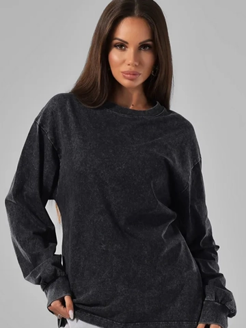 Women Oversized Cotton Sweatshirt Vintage Acid Wash Distressed Rundhalsausschnitt Langarm Streetwear Top
