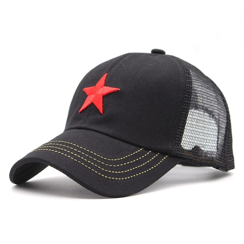 Trucker Hat Mesh Baseball Cap Cotton Breathable Red Star Embroidery Adjustable Snapback Military Style Outdoor Sun Hat