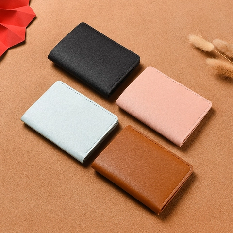 Cartera Pequeña Bifold Para Mujer Cuero PU Grano Litchi Delgada Mini Ranuras Para Tarjetas Porta Licencia Conducir Botón Presión