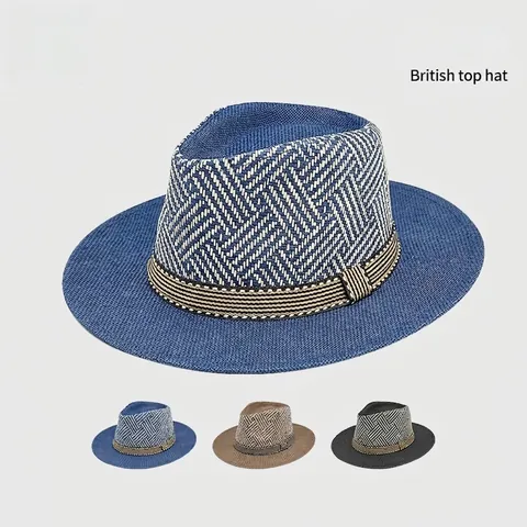 Heren Dames Zomer Fedora Hoed Ademend Papierstro Maas Hol Jazz Panama Zonbescherming Pet Met Gestreepte Band