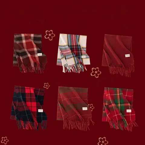 Karierter Schal Kaschmir-Imitat Polyester Karo Fransen Tassel Winter Weihnachten Warm Retro Weich Damen