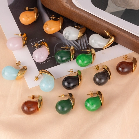 Fashion Teardrop Colorful Stud Earrings Stainless Steel Resin Water Drop Earring For Women Summer Jewelry Gift