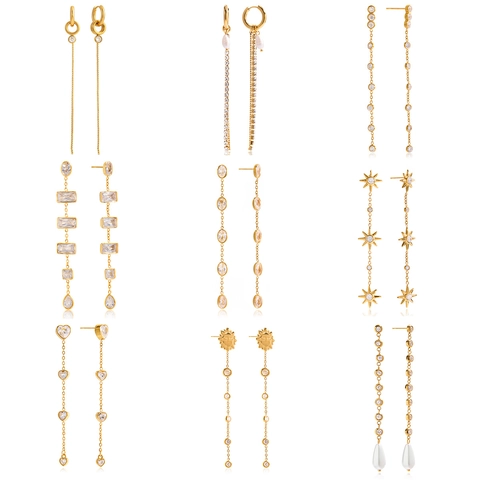 Stainless Steel Tassel Drop Earrings Long Dangle Rhinestone Artificial Pearl Star Heart Earrings Elegant Jewelry For Women