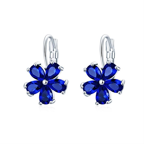 Blumen Brisur Ohrringe Kupfer Versilbert Fünf Blütenblatt Birnenschliff Kristall Bunter Floraler Ohrschmuck Damen