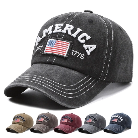 Vintage Washed Cotton Baseball Cap Retro Distressed American Flag Embroidery Adjustable Sun Hat For Men And Women