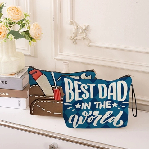 Borsa da Toilette in Tela di Lino per la Festa del Papà Creativa Cravatta da Abito Stampata Borsa per Trucco Organizer da Viaggio Portatile con Cerniera per Regalo Papà