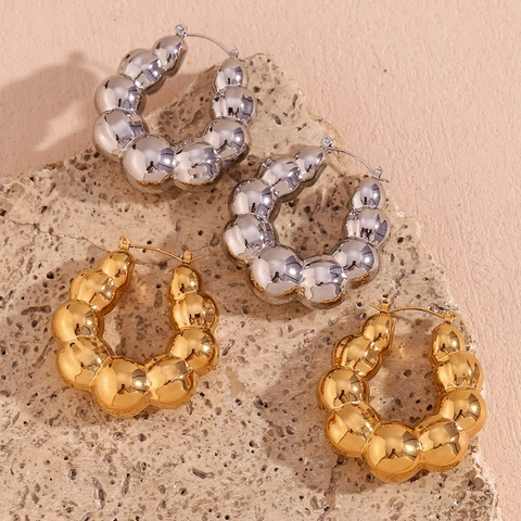 Orecchini a Cerchio Cavi in Acciaio Inossidabile Placcato Oro 18K con Perle a Bolla per Donna Gioielli Geometrici Minimalisti