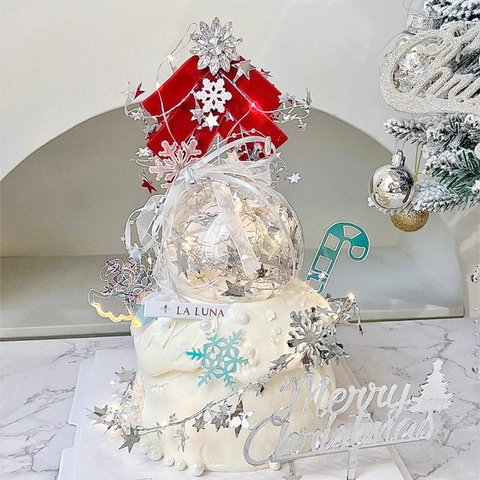 Exquisite Acrylic Merry Christmas Cake Topper Handmade Iron Velvet Bowknot Snowflake Tree Topper Party Baking Dessert Table Decor