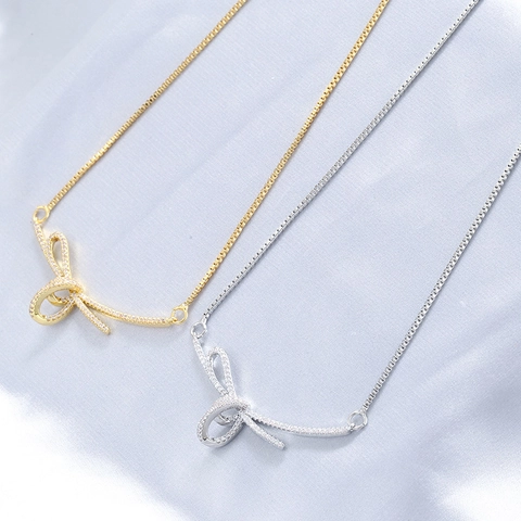 Collana Con Ciondolo A Nodo Di Nastro Rame Con Zirconi Catena Box Gioielli Di Moda Eleganti Per Donne