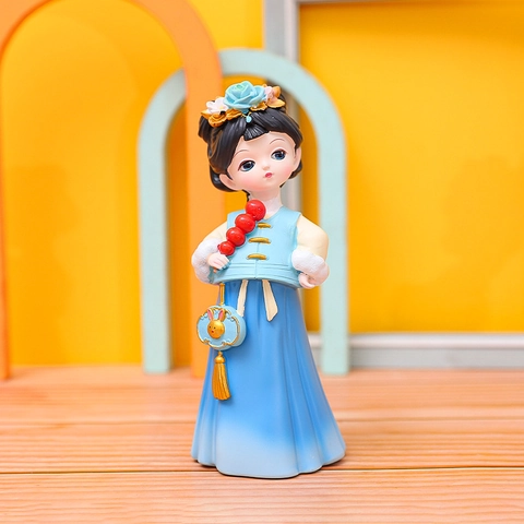 Antieke Chinese Stijl Meisje Beeldje Hars Ornament Bureau Decoratie Traditionele Hanfu Standbeeld Cadeau