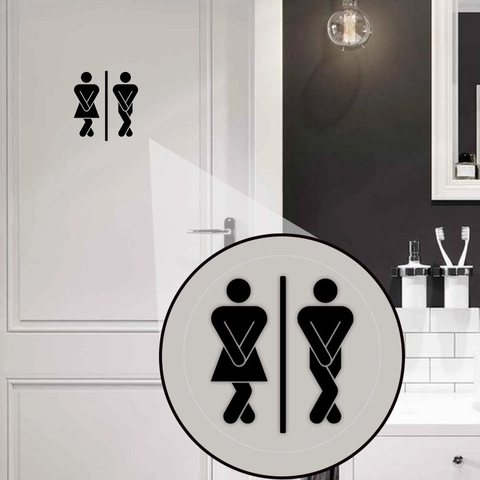 Pegatina De Puerta De Baño Inodoro Hombres Y Mujeres Letrero Humorístico PVC Impermeable Decoración De Pared