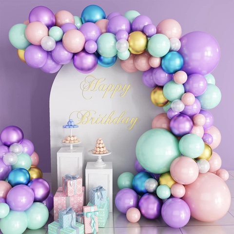 Macaron Mermaid Theme Birthday Balloon Arch Kit Metallic Gold Purple Pink Blue Latex Balloons For Anniversary Wedding Decoration
