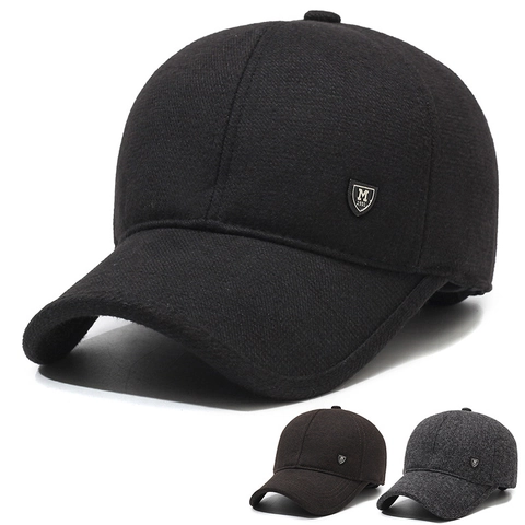 Cappello Da Baseball In Lana Invernale Da Uomo Con Paraorecchie Caldo Antivento Decorazione Scudo Metallico Sportivo