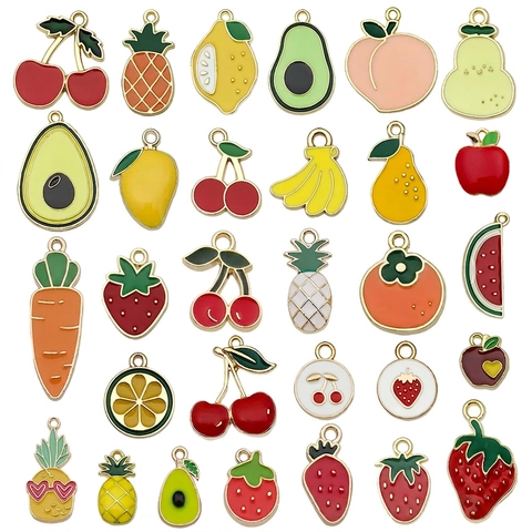Frucht Anhänger Emaille Legierung Pendants Bunte Erdbeere Ananas Kirsche Formen Für DIY Schmuck Herstellung Halsketten Armbänder Ohrringe