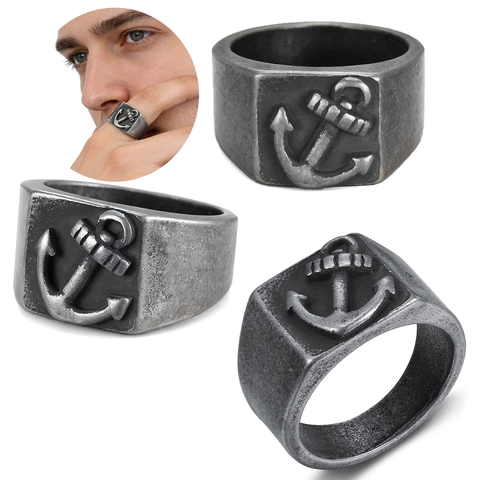 Anker Ring 316L Edelstahl Vintage Nautisch Gothic Punk Geprägt Schmuck Für Damen Herren