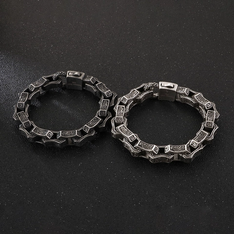 Bracciale Uomo Acciaio Inossidabile 316L Pesante Retro Motivo Onde Nuvole Incise Argento Antico Punk Gotico Gioielli