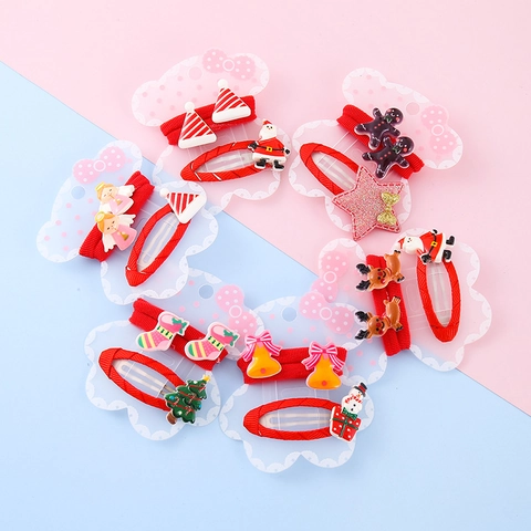 Kids Christmas Hair Accessories Cartoon Resin Santa Claus Elk Snowman Hair Ties Clips For Girls Festive Party Headwear
