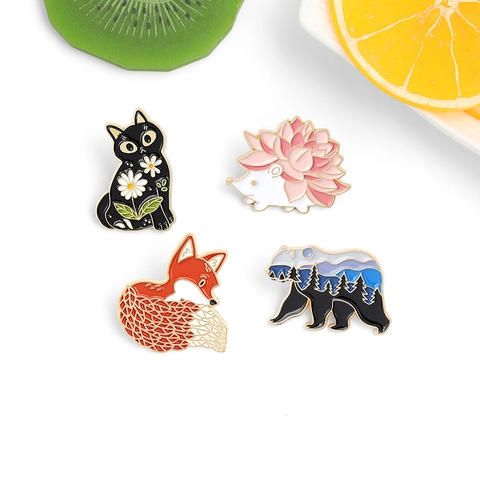 Cartoon Tier Emaille Brosche Pin Set Süße Fuchs Igel Katze Bär Legierung Reversnadeln Für Rucksack Kleidung Jacken Mode Schmuck Zubehör