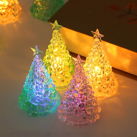 Weihnachtsbaum LED Licht Kristall Acryl Schreibtisch Deko Party Urlaub Nachtlampe Ornament Stern Spitze Bunt