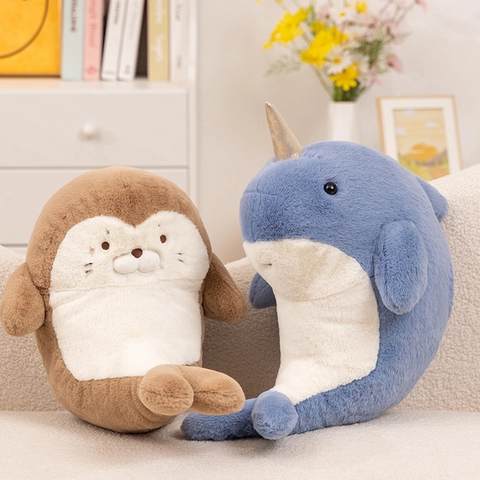 Plush Sea Animal Doll Soft Stuffed Shark Narwhal Seal Toy Curved Sleep Pillow For Kids Girls Cute Home Decor
