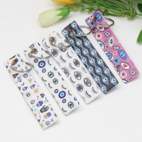 Evil Eye Kunstleder Schlüsselanhänger Ethnisch Bohemian Druck Rechteckiger Schlüsselring Für Tasche Dekor Damen Herren Schmuck