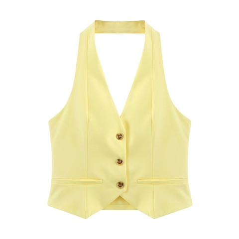 Women Halter Neck V Neck Vest Top And High Waist Wide Leg Pants Polyester Solid Color Streetwear Casual Outfits