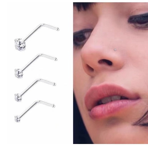 Piercings De Nariz G23 Aleación De Titanio Circonita Joyas De Piercing Forma L Recto Forma S Unisex Pulido Punk