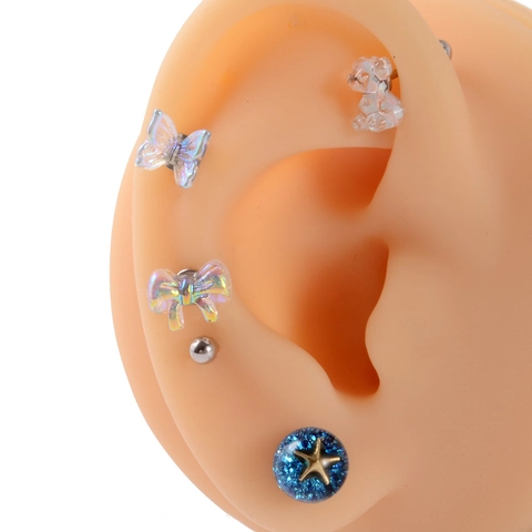 Butterfly Bear Cartilage Earring Stud Stainless Steel Post Resin Colorful Screw Back Ball Body Piercing Jewelry Women