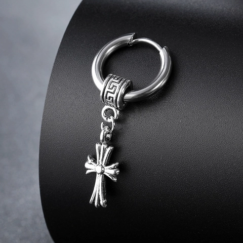 Stainless Steel Cross Hoop Earrings Vintage Punk Gothic Style Skull Heart Pendant Jewelry Accessories For Men Women
