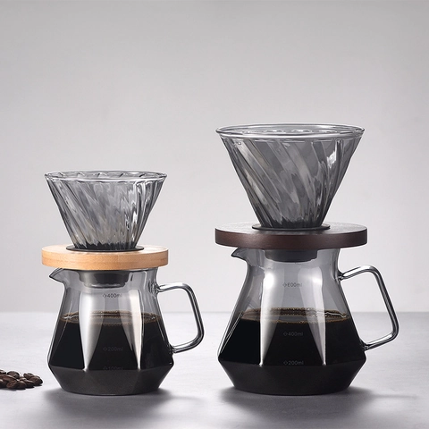 Goutteur De Café Manuel Et Carafe À Café En Verre Borosilicaté Résistant À La Chaleur Base En Bois Motif Diamant Moderne