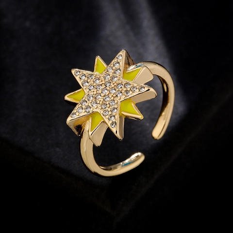 Stern Verstellbarer Offener Ring Kupfer 18K Gold Plattiert Zirkonia Emaille Geometrischer Schmuck Damen