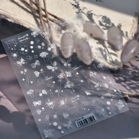 White Butterfly Nail Art Stickers Self Adhesive Ultra Thin Star Heart Patterns Korean Style DIY Manicure Decor