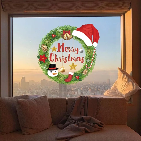 Pegatina Ventana Corona Navidad Estática PVC Calcomanía Vidrio Tema Feliz Navidad Para Decoración Hogar Tienda
