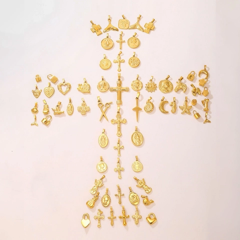 Stainless Steel Pendants Gold Plated DIY Charms For Jewelry Making Retro Religious Cross Coin Animal Shapes Accessories
