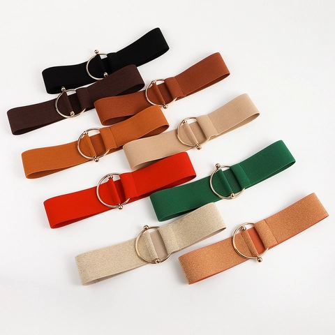Cintura Larga Elastica da Donna alla Moda Con Fibbia in Lega Rotonda Cinturino Elastico per Abiti Camicie Elegante Accessorio per Pendolari