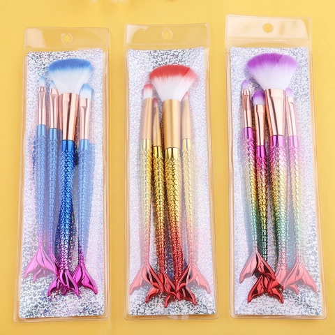 Mermaid Tail Design Makeup Brushes Gradient Electroplated Plastic Handle Soft Nylon Bristles Foundation Eyeshadow Professional Beauty Tool