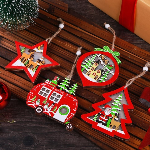 Addobbi Natalizi Appesi In Legno Con Luce LED Renna Babbo Natale Pupazzo Di Neve Decorazione Per Albero Di Festa Per La Casa