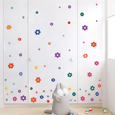 Colorful Flower Wall Stickers PVC Self Adhesive Cartoon Floral Decals For Kids Room Nursery Kindergarten Home Decoration