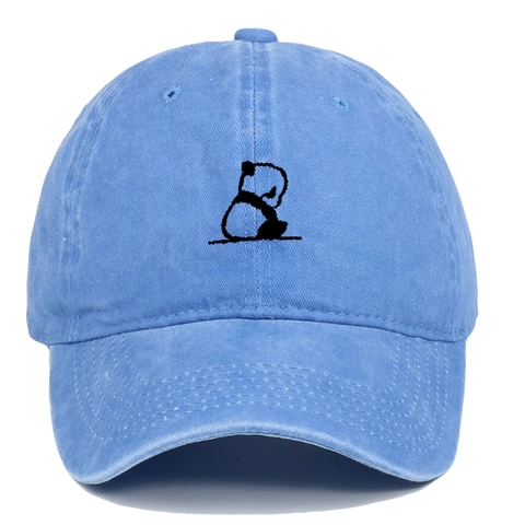 Baseball Cap Washed Cotton Retro Distressed Cartoon Panda Embroidery Adjustable Outdoor Sun Hat Unisex Casual