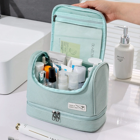 Large Capacity Toiletry Bag Double Layer Waterproof Travel Cosmetic Organizer With Handle Dry Wet Separation