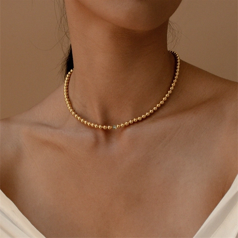 Collar De Cuentas De Acero Inoxidable Con Circón Gargantilla Minimalista Simple Para Mujer Accesorio Elegante