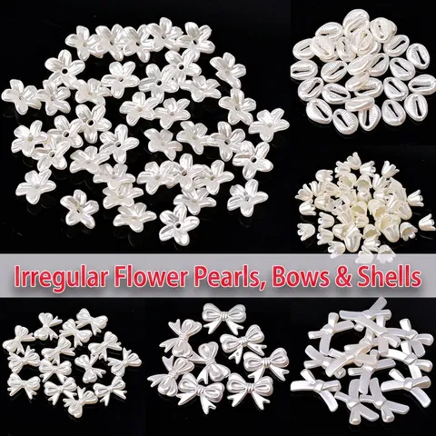 Elegant White Faux Artificial Pearl Beads Flower Shell Bowknot Shapes Acrylic Loose Charms For DIY Handcraft Jewelry Making