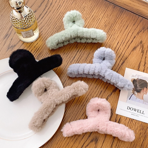 Große Plüsch Haarklammer Kunstfell Flauschige Haarkralle Für Damen Herbst Winter Elegante Haar Accessoires Rutschfest