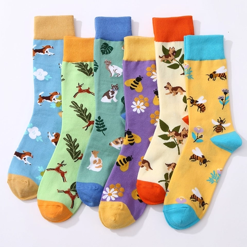 Chaussettes Mi-mollet en Coton Unisexe Motif Floral Botanique et Animal Dessin Animé Respirant Casual Trendy Chaussettes pour Hommes Femmes