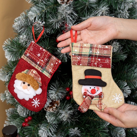 Calze Di Natale Ornamenti Da Appendere Imitazione Lino Cartone Animato Babbo Natale Pupazzo Di Neve Renna Quadri Decorazioni Albero Sacchetti Regalo