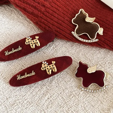 Gioielli Vintage Cavallo A Dondolo Pony Floccaggio Lega Stradass Fermaglio Per Capelli E Spilla Per Donne Stile Retrò Accessori Inverno