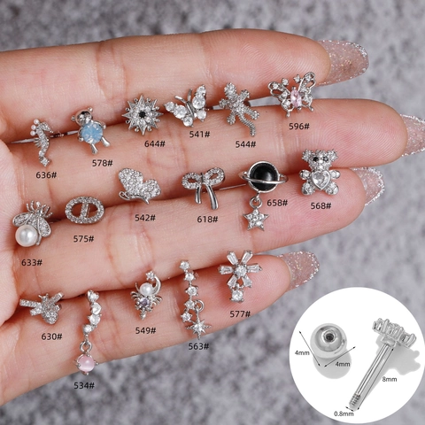 Zircon Cartilage Stud Earrings Copper Animal Star Shape Screw Back Stainless Steel Earring Post Jewelry For Women