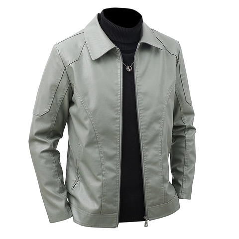 Mens PU Lederjacke Reverskragen Reißverschluss Oberbekleidung Lässiger Biker Stil Mode Mantel Mit Taschen Weiche Tops