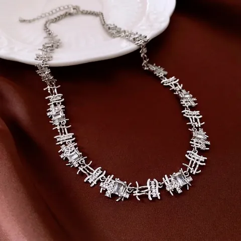 Copper Necklace And Bracelet Jewelry Irregular Geometric Rectangular Zircon Adjustable French Luxury Fashion Women
