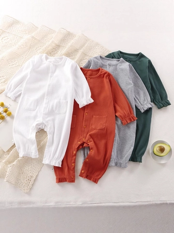 Tutina Neonato In Cotone A Costine E Cappello Con Volant Manica Lunga Bottone Frontale Abbigliamento Neonata